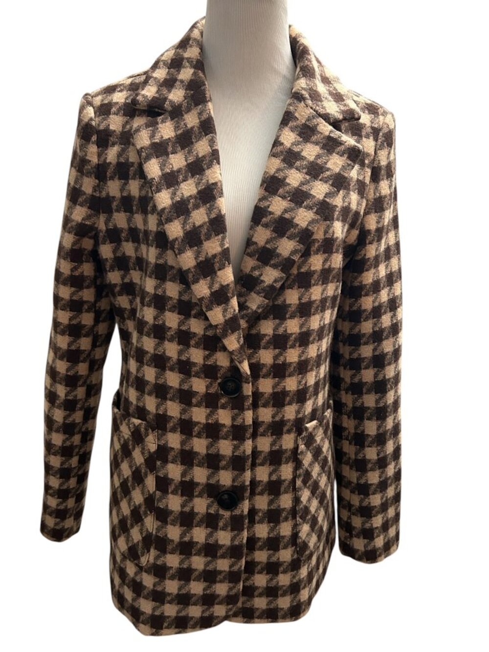 COMMENCE Women's Size M Brown Tan Plaid Single Breasted Blazer Jacket Lined NWT